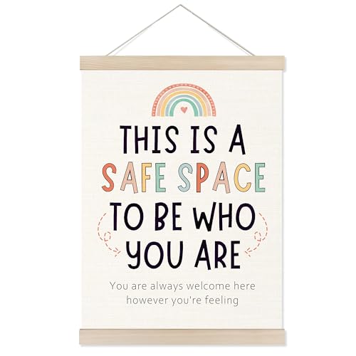Welshower Boho Rainbow Classroom Safe Space Poster Hanger Frame, Calming Corner Wall Art Prints Decor for Counselor Therapy Office Classroom Calm Down Corner, 12x16 Inch - color: positive words10