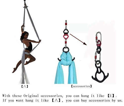 Durable Aerial Silks Starter Kit with 11-Yard Yoga Hammock & Hardware | Aerial Swing for Acrobatic Flying Yoga & All Levels, Aerial Rigging Point up to 14ft, Durable, Safe - color: White