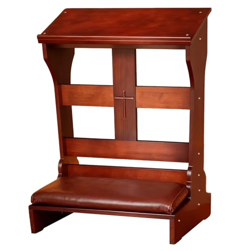Wooden Prayer Bench Kneeler with Padded Cushion & Slanted Desktop Bible Shelf, Devotional Kneeling Table for Church & Meditation, 23”x20”x32”