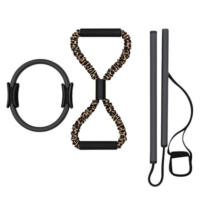 Pilates Bar and Ring Set | Pilates Bar | Pilates Ring | Resistance Band | Black