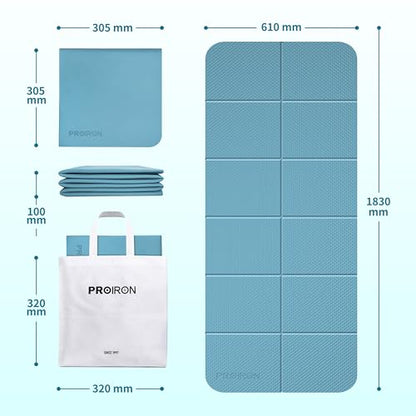 PROIRON Foldable Yoga Mat 0.24"/0.16" for Home Workout & Travel, Non Slip Travel Yoga Mats with Carry Bag, Packable Yoga Mat for Home Gym, Pilates, Fitness,Stretching - color: (0.24" TPE) Turquoise