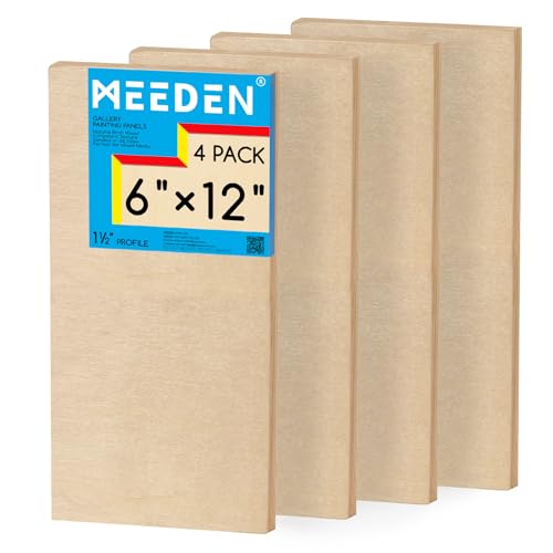 MEEDEN Unfinished Wood Canvas Board:6x12 Canvas Panel Pack of 4 | 1-1/2" Deep Wooden Panel Board, Blank Cradled Wood Art Board for Painting - Rectangle - size: 6"x12"- 4 Pack