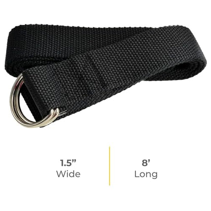Bulk Yoga Straps, 10 Pack, 8ft, D-Ring Buckle - color: Black
