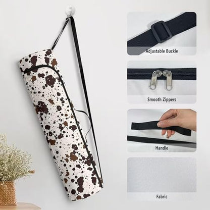 Yoga Mat Bag for Women & Men Full-Zip Yoga Mat Carrier Bag for Class Workout Park with Adjustable Strap - color: Cow Spot Printed