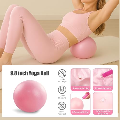 Pilates Kit for Women, Pilates Ring and Ball Set with Yoga Mat Bag, 12-Pcs - color: Blush Pink Essentials