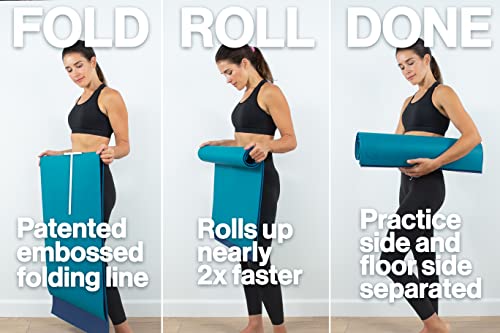Koru Fold & Roll Yoga Mat - Patented Design, Cleaner Alternative to Traditional Yoga Mats, 6mm Thick, 7P Free, SGS Certified, 68" x 24" - color: Black / Gray