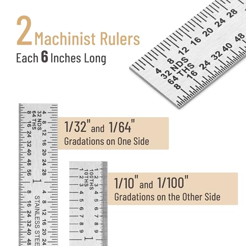 Mr. Pen- Machinist Ruler, 6 Inch, 2 Pack, Stainless Steel Imperial | Precision Measuring Tool, 1/10, 1/100, 1/32, 1/64 Inch Graduation for Engineering, Carpentry, Drafting, Office, School - style: 6 inch, 2 Pack 1/10-1/100 Graduation