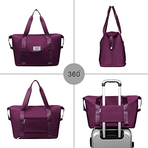 NPBAG Women Travel Duffel, Multi Functional Large Expandable Weekender Carry-on Tote, Gym Workout Overnight Bag, Mommy Hospital Bag for Labor and Delivery - color: Basic-Purple, style: Basic Version