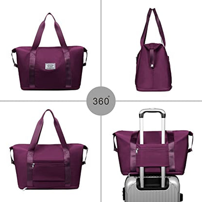 NPBAG Women Travel Duffel, Multi Functional Large Expandable Weekender Carry-on Tote, Gym Workout Overnight Bag, Mommy Hospital Bag for Labor and Delivery - color: Basic-Purple, style: Basic Version