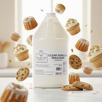 Collective Aromas Co. Clear Vanilla Emulsion for Baking, Clear Vanilla Flavoring for Frosting, Royal Icing, Cookies & Cakes, Heat-Stable Liquid, Alcohol Free, Kosher, 1 Gallon (128 fl oz), Made in USA - size: Clear Vanilla - 1 Gallon (128 fl oz)