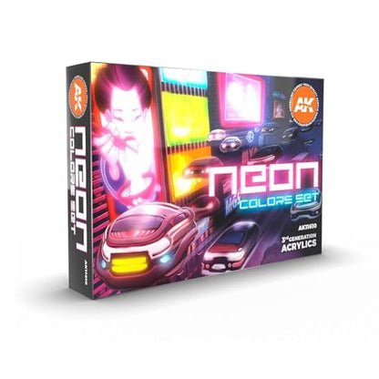 AK-Interactive: 3rd Gen Acrylics - Neon Colors Acrylic Paint Set (Box of 6 Paints)