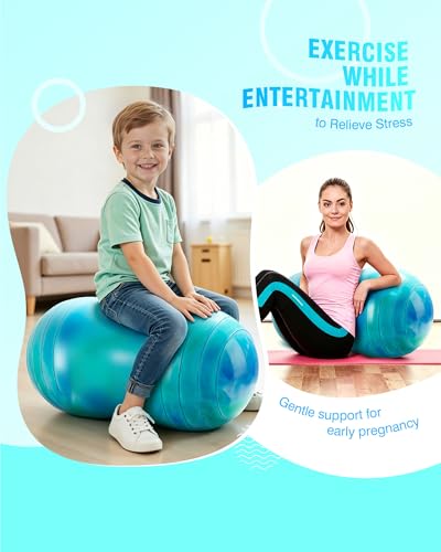 ZOOJOY Peanut Ball for Kids and Adults | 18/20Inch Anti-Burst Exercise Ball - color: Green & Blue, size: 35 x 18 Inch