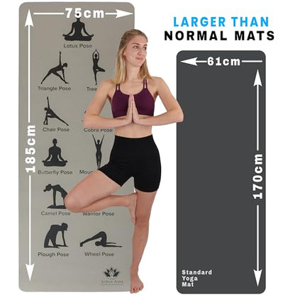 Printed Visual Guidance with Yoga Poses. Large Exercise Mat, Shoe-Friendly, Balance and Graceful extension TPE Yoga Mat for Men and Women to support Consistent Practice| 8mm Thickness for Superior Cushioning | 185 x 70 cm Extra Wide, Anti Slip Mat, Pilate