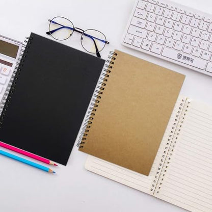 4 Pcs A5 Size Spiral Notebook, 8.3 In x 5.9 In Softcover 8mm Ruled 60 Sheets/120 Pages for Study Office, Travel and Notes (black)