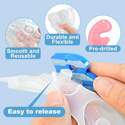 Alphabet Molds with Hole, Set of 2 Resin Alphabet Keychain Molds | Silicone Alphabet Crafting Molds for Epoxy Resin, A-Z Uppercase Letter DIY Keychain Pendant Jewelry Projects Party Gift - color: 2 Pcs Alphabet Resin Molds