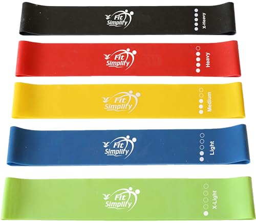 Fit Simplify Resistance Loop Exercise Bands with Instruction Guide and Carry Bag, Set of 5 - color: Assorted