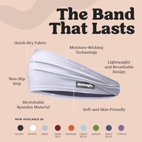 Good Bands Sweat Headbands for Men and Women, Non Slip Workout Sweatband - color: Gray, size: Single