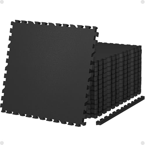 AIRHOP 0.79" Thick Gym Flooring for Home Gym, 24 Sq Ft Rubber Top Gym Mat - color: Black/No Dots, size: 24 Sq Ft (6 Tiles)