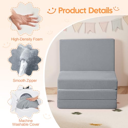 MeMoreCool Kids Folding Mattress 63x26 Trifold Floor Mat, Light Grey - color: Light Grey