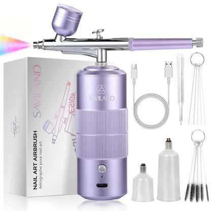 SAVILAND Advanced 30 PSI Airbrush Kit: Purple AirBrush for Nails 0.3s Instant atomization Three-Mode Limitless Nail Art Creativity & Salon-Perfect Instant Color Nail Airbrush Machine for Ombre French - color: Purple Pro