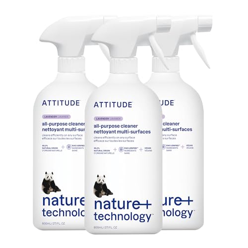 ATTITUDE All Purpose Cleaner Spray, EWG Verified, Vegan, Made with 94% Plant-Based Ingredients, Streak-Free for Kitchen, Bathroom, Glass & More, Lavender, 27.1 Fl Oz (Pack of 3) - size: 27.1 Fl Oz (Pack of 3)