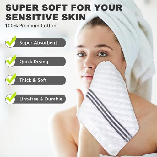 Washcloths Set, 4-Pack Cotton Wash Cloths, 12x12 Inch, White/Grey - color: White and Grey 4 Pack