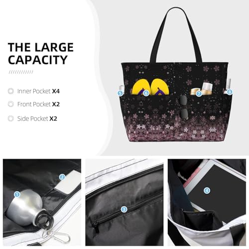 Large Beach Bag for Women Waterproof Foldable Travel Shoulder Tote Bag with Pocket for Weekender Pool Vacation - color: Floral Black