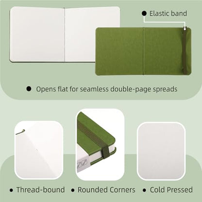 TX Liteart Watercolor Sketchbook, 5.5" x 5.5", 300 GSM Cold Press, Cotton | Green, 24 Sheets, 48 Pages. Pure Cotton, 140Lb Heavyweight Pad For Mixed Media, Watercolor Journal for Travel Sketching