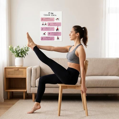 Amaxiu 6 Pack Chair Yoga Chart for Seniors Or Beginners - 30-Day Gentle Seated Workout & Tai Chi Posters for Stiffness, Joint Pain Relief - 11.2x8.26in Laminated Exercise Guides