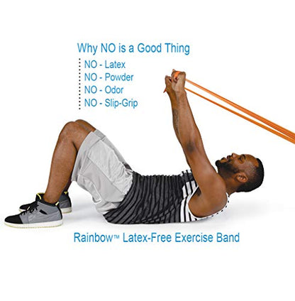 Pack of 3 Latex-Free Norco Rainbow Resistance Bands Set. Multi-Pack Includes Levels 1-3 (Light - Heavy). No Powder, No Odor. 5 Ft. Single Lengths for Rehab, Physical Therapy, Home or Gym Exercise.