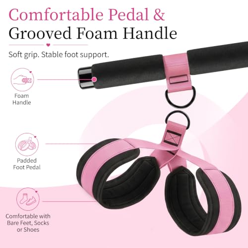 3-Tube Pedal Resistance Band with Handles, 90lbs Peak Resistance | Nylon-covered straps prevent snap injury. Padded pedals & non-slip grips ensure comfortable full body exercises. Beginner gym - color: Black/Pink