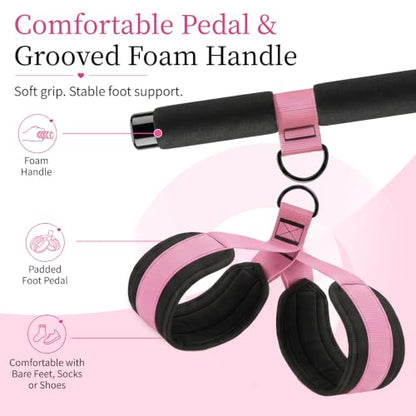 3-Tube Pedal Resistance Band with Handles, 90lbs Peak Resistance | Nylon-covered straps prevent snap injury. Padded pedals & non-slip grips ensure comfortable full body exercises. Beginner gym - color: Black/Pink