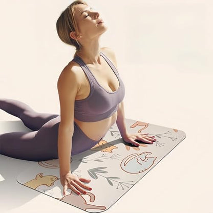Small Mini Yoga Mat 23.6×15.7in 5mm Thin Cute Cat Print Travel Knee Pad