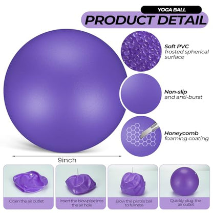 Seenelling 18 Pcs Pilates Ring and Ball Bulk Home Pilate Kit - color: Purple