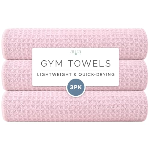 S&T INC. Microfiber Gym Towels, 3 Pack, 16" x 27", Honeycomb Pink - color: Honeycomb Pink