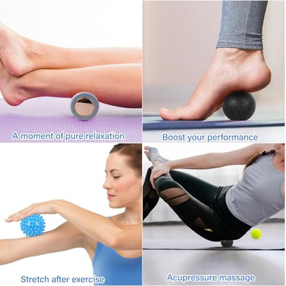 WOVTE Massage Lacrosse Ball for Sore Muscles, Shoulders, Neck, Back, Foot, Body, Deep Tissue, Trigger Point, Muscle Knots, Yoga and Myofascial Release (Blue) (Gray Blue Black) - color: Gray Blue Black