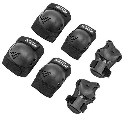 BOSONER Kids/Youth Knee Pad Elbow Pads for Roller Skates Cycling BMX Bike Skateboard Inline Rollerblading, Skating Skatings Scooter Riding Sports - color: Black, size: Small (3-7 years)