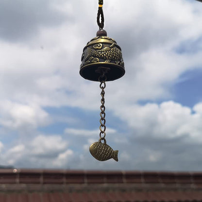 3Pcs Vintage Dragon Bell Bronze Fish Carved Feng Shui Bell