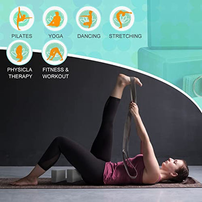 Meooeck 18 Pcs Yoga Blocks and Strap Set Include 12 EVA Foam Yoga Blocks Bulk 9"x6"x3" with 6 Adjustable 8 ft Straps D Ring Non Slip Props for Stretching Pilates Workout Studio Home Gym - color: Grey