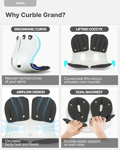 curble Grand– Extra Wide Ergonomic Seat Support, Sit Straighter Without Effort, Passive Posture Trainer for Office, Home & Car (Black) - color: Black