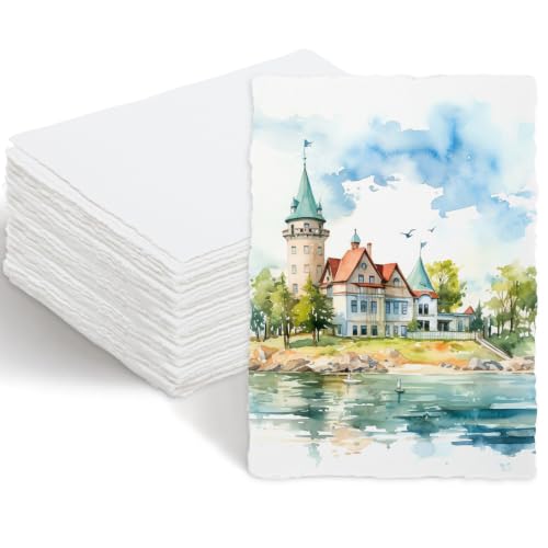 60 Sheets 4 x 6 inch Handmade Cotton Watercolor Paper 160GSM Deckled Edge - size: 4 x 6 inch