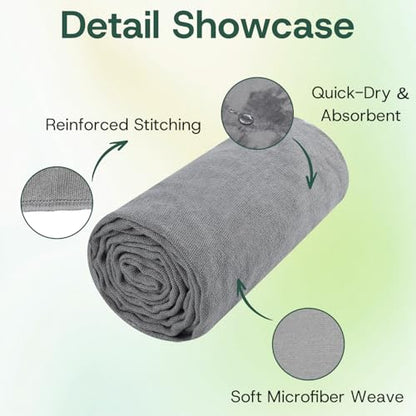 MIELIA Hot Yoga Towel Non Slip,Yoga Mat Towel with Grip Dots - Super Absorbent Microfiber Sweat Towel for Hot Yoga & Pilates, 72" x 24.5", Gray