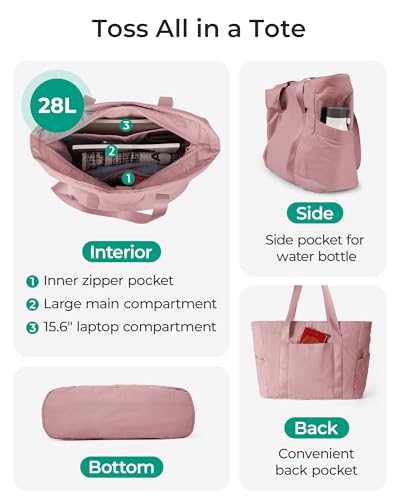BAGSMART Gym Tote Bag for Women, 24L/28L Travel Tote Yoga Mat Bag - color: Dark Pink, size: Small