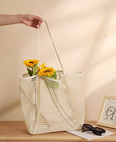 Iioscre Beach Bag for Women, Causal Hobo Handbags with Zipper Inner Pocket - color: Beige