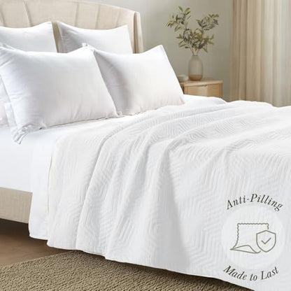 Threadmill Luxury Cotton Blankets for Queen Size Bed | All-Season 100% Cotton Queen Size Blanket | Aster Jacquard Cozy Lightweight, Soft Breathable Coverlet fits Full Size Bed, 90x92 | White - color: Aster White, size: Queen / Full