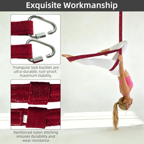 PRIOR FITNESS Aerial Loops Set,SGS Certified,9ft Yoga Straps Trapeze 2pcs - color: Glitter Red