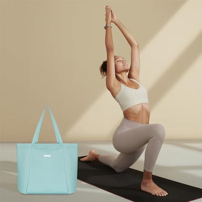 Yoga Mat Bag for Women, Pure Cotton Canvas Yoga Tote with Wet/Dry Pocket, Bottle Holder & Inner Zipper Pocket, Yoga Mat Carrier Bag for Pilates, Gym, Travel, Beach - color: Mint