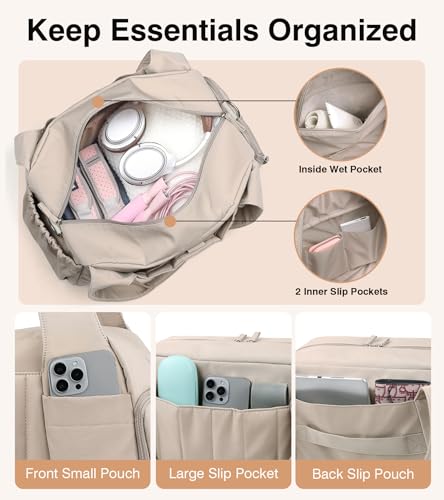 Marvolia Gym Bag for Women with Yoga Mat Holder, Khaki - color: Khaki