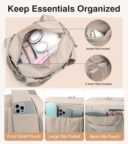 Marvolia Gym Bag for Women with Yoga Mat Holder, Khaki - color: Khaki