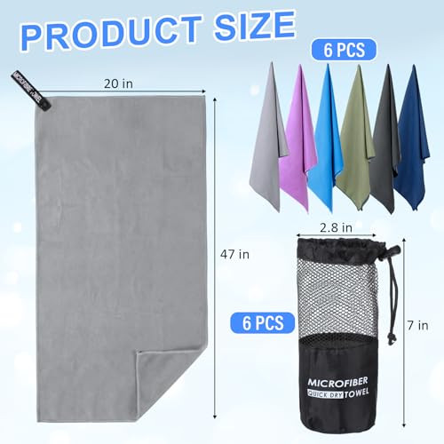 Mindsoft 6 Pack Large Microfiber Gym Towels, 47" x 20" Quick Dry Sweat Towels Super Absorbent Soft Fast Drying Towel Lightweight Towel for Workout, Camping, Backpacking, Beach, Swimming(Fashionable) - color: Fashionable
